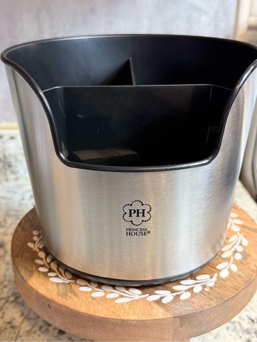 Princess House Stainless Steel Utensil Caddy with Black Interior